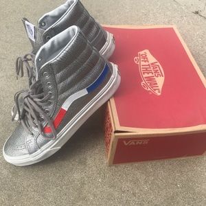 Custom Silver, Red, White, and Blue Vans